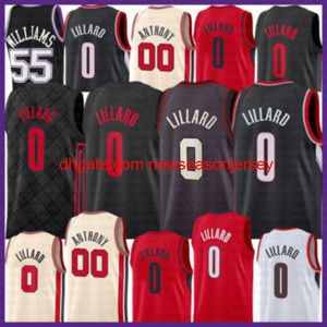 2021 Neues Damian 0 Lillard Basketballtrikot CJ 3 McCollum Herren Carmelo 00 Anthony Jason 55 Williams Mesh Retro DeAaron 5 Fox Grau