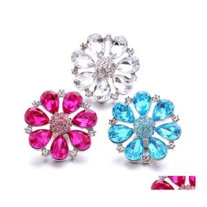 Clasps Hooks Wholesale Crystal Rhinestone Flower Snap Buttons Clasp 18Mm Metal Decorative Zircon Button Charms For Diy Snaps Jewel Dhzwx