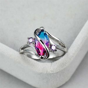 Band Rings Marquise Blue Purple Crystal Rainbow Zircon Rings for Women Wedding Jewelry Vintage Fashion Multicolor Stone Ring Christmas Gift G230213
