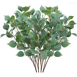 Dekorativa blommor högkvalitativa eukalyptus bodhi trädgren gröna lämnar falska växter hem bord mittpiece rum dekor flores artificiales