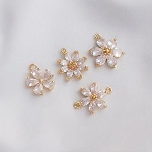 Charms Copper Zircon Daisy Cherry Blossom Flowers Pendant 1pcs For DIY Jewelry Necklace Making AccessoriesCharms