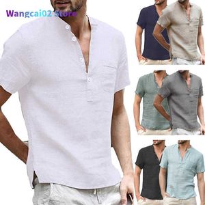 Camisetas masculinas camisetas masculinas moda moda novas camisas casuais de linho de algodão para homens camisa clássica básica masculino de manga longa Camisetas respiráveis ​​021523h