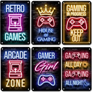 Neon Gaming Gamer Poster Vintage Metal Tin Signs Sleep Game Retro Metal Plack Wall Art Decor for Boys Girls Playroom Home Gamer Office Neon Decoration Storlek 30x20 W01