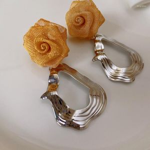 Stud Earrings Rose Flower Women's Metal Texture Hollow Water Drops