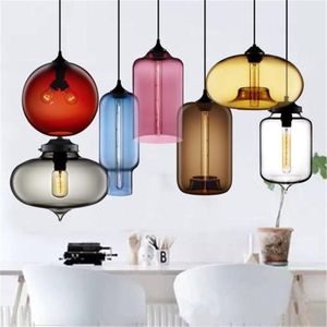 Anhängerlampen nordisch moderne bunte Glasschüssel Lichter E27 Lampe Suspension Leuchte Küche Hanging Home Decor Lighting Pendant