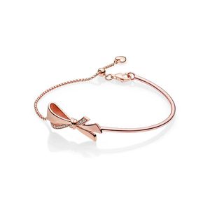 Bracelete de arco de ouro brilhante em ouro rosa para Pandora 925 Jóias de casamento de prata esterlina para mulheres Designer de cadeia de mão Bracelet Bow com caixa original