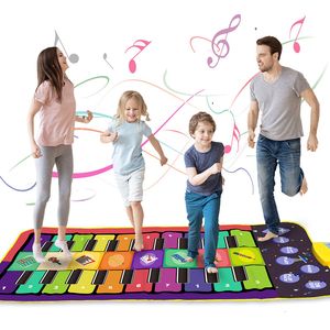 Drums Percussion Kids Musical Piano Mat Duet Keyboard Play Mat 20 Keys Floor Piano with 8 Instrument Sound 5 Paly Modes Dance Pad Educatinal Toys 230215