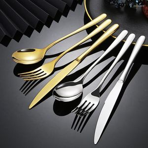 Servis uppsättningar Western Gold Knife Fork Spoon Cuterly Set Thicked 304 rostfritt stål Flatvaror Tabelleris Köksredskap