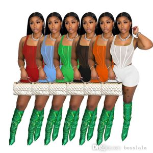 Women Two Pieces Pants Set Outfits Mesh Tracksuits Sexy Sleeveless Vest Suspenders Crop Tops And Short Suit