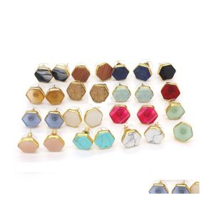 Stud Hit Hexagon Various Colors Crystal Earrings Pink Drusy Turquoise Lazi Reiki Stone For Women Earingd Drop Delivery Jewelry Dhtce