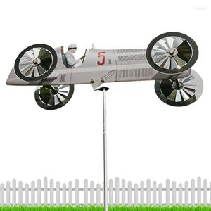 Garden Decorations Wind Spinner 3D Metal Racing Car Pinwheels Outdoor Art for Yard Lawn Sculpture För att lägga till charm