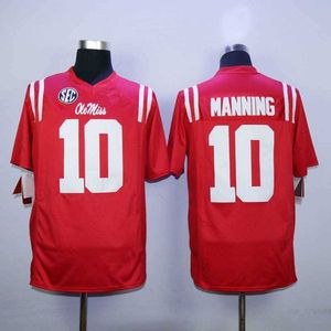 College Football Ole Miss Rebels 10 Eli Manning tröja Herr Untouchable Legend Team Färg Röd Hem All Stitched Andningsbar ren bomull