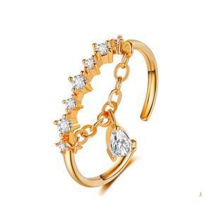 With Side Stones Aesthetic Zircon Pendant Ring Diamond Female Opening Joints Sweet Index Finger Drop Delivery Jewelry Dhevc