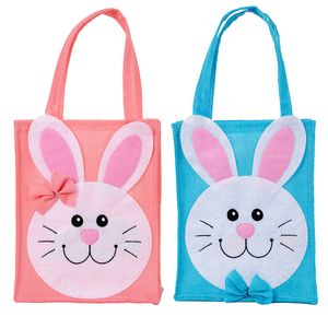 Easter Party Cloth Fabric Bag Bunny Rabbit Pattern Gift Treat Candy Bags with Handles Kids Spring Event Basket