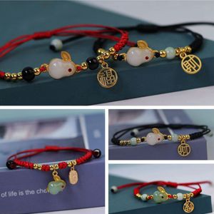 12Pcs Chinese Style Jade Rabbit Blessing Weave Bracelet For Women Charm Bunny Animal Bangle Jewelry Gifts