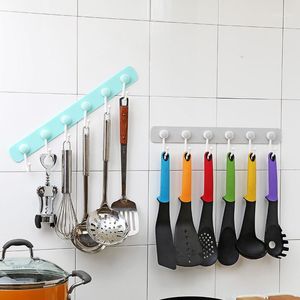 Hooks & Rails No Trace 6 Even Hook Creative Kitchen Wall Door Free Punching Strong Sticky Coat WF7103441