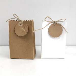 Förpackningspåsar 25 50st Retro Kraft Paper Diy Gift Jewets Cookie Wedding Favor Candy Box Food With Rope Birthday Party Decor 230215