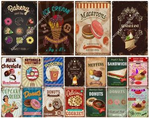 Cupcake Donuts Dessert Vintage Metallo Dipinto Targa in metallo Wall Art Retro Poster Pub Bar Fast Food Shop Decor Colazione Targa 20cmx30cm Woo