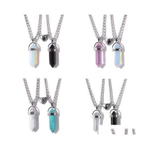 Pendant Necklaces Magnetic Couple For Lovers Heart Distance Natural Stone Pendum Necklace Friendship Valentines Day Drop Delivery Je Dh48D