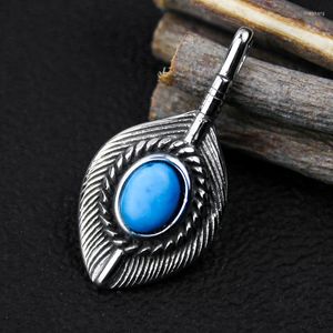 Pendant Necklaces Stainless Steel Eagle Feather Tribe Leaf Necklace Blue Stone Punk Woman Bohemian Diy Jewelry Making Accessories