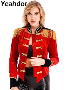 Jackets femininas Circus Ringmaster Costume Halloween Cosplay Stand Gollar Collar Bringed ombro de casaco de veludo casaco de cosplay 230215