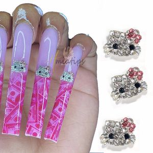 Nail Art Decorations 10pcs 3D Kawaii Cat Charms Gold Alloy Jewelry Cute Crystal Manicure Decoration Accessories 230214