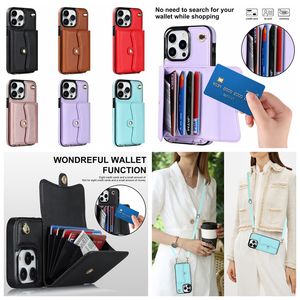 Small Organ Leather Wallet Cases For Iphone 15 14 Plus 13 Pro Max 12 11 X XR XS MAX 8 7 Credit ID Card Slot Money Cash Pocket Holder Stand Phone Back Cover Crossybody Strap
