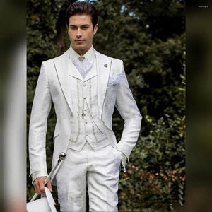 Męskie garnitury Blazery zestawy ślubne elegancka sukienka dla mężczyzn biały żakard luksusowy garnitur Slim Fit Tuxedo Ubrania 3 sztuki