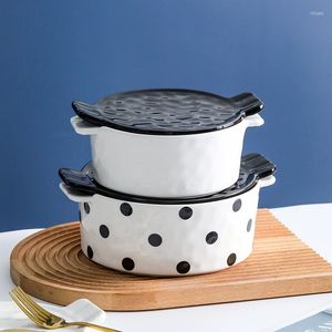 Kaseler Polka Dot Çift Kulak Kase Seramik Tek Sevimli Tatlı Yaratıcı Ev Meyve Salatası Fırın Kapak