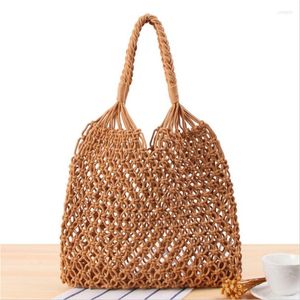 Duffel Bags Factory Direct Summer Solid Single Shoulder Travel Tote Bag Womens Woven Straw Handmade Cotton Rope Beach IL00589