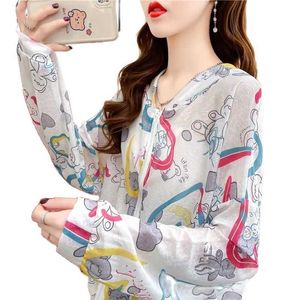 Utomhus T-shirts Ice Silk Sun Protection Clothing Women's Thin Coat Fashion Loose Summer Jacket Female Hooded Printing Ytterkläder J230214