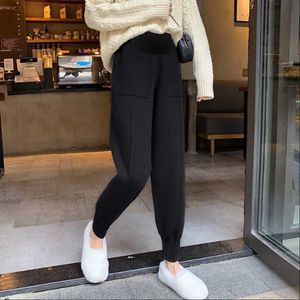 Maternity Bottoms Poungdudu Pants For Pregnant Women 2023 Winter Belly Harem Trousers Leggings Fashion-Mom Velvet Thickening Office Lady