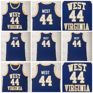 West Virginia East Bank High School Mountaineers Jerry 44# West Jersey Blue Embroidery Basketball Jerseys