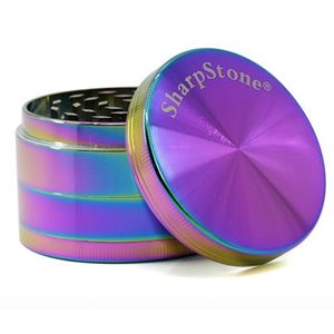 Commercio all'ingrosso 63mm 4 strati arcobaleno Sharpstone Herb Spice CrusherGrinders Icublue in lega di zinco metallo tabacco personalizzato Grinder per fumare