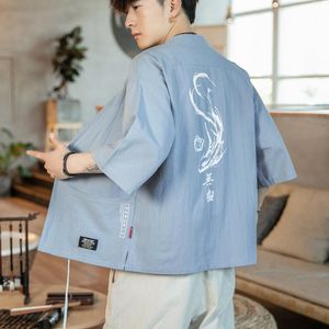 Herrjackor linne kimono mode lösa långa cardigan ytterkläder vintage kappa hane med ficka avslappnad överrock kinesiska toppmens