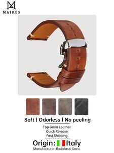 Watch Bands MAIKES Handmade Watchband Butterfly Buckle Vegetable Tanned Cow Leather Made In Italy Quick Release Bracelet Band Watch Strap 230214