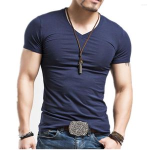 メンズスーツ144749ブランドNieuwe v Kraag Mannen TシャツKorte Mouw Heren Half Lycra Katoen Man Voor Kleding