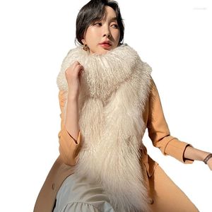 Scarves 2023 Long Mongolian Lamb Fur Women Winter Thick Warm Real Wool Shawl Natural Muffler Snood TZ8642