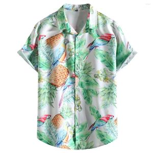 Męskie koszulki na zwykłe koszulki Parrot Parrot Print Beach Aloha dla mężczyzn 2023 BRAND BUTAN UP Summer Hawaiian Shirt Party Wakacyjne ubranie