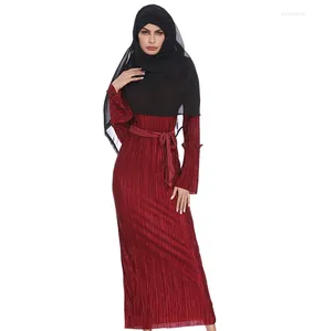 Ethnic Clothing 2023 Muslim Pleated Dress Arab Middle East Turkey Fashion Robe Islamic Girl Summer Light And Breathable Red