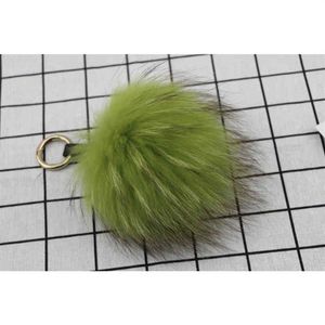 18 cm Big Fluffy Bugs Keychains With Feather Real Fox Fur Ball Key Chain Bag Charm Monster Pompom Yellow262s