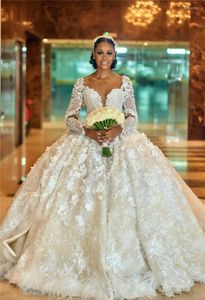 Hochzeit Kleid 2023 Mode Plus Größe Ballkleid Arabisch Elegante Spitze Applizierte Vintgae Langarm Dubai Afrikanischen Braut