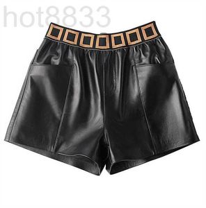 Women's Shorts Designer New PU With Pocket Stretch Hight Waist Letter Pants Black White For Lady TQ88
