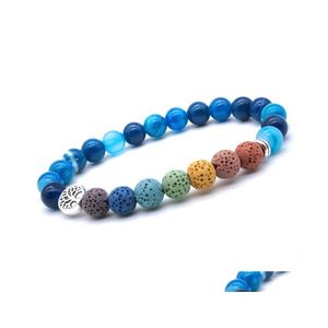 Braccialetti di fascino albero della vita 8mm 7 chakras incantesimi bracciale lava pietra blu striscia viola perle perle olio essenziale diffusore yoga ebreo dhf7q