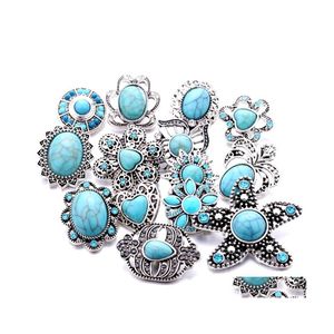 Clasps Hooks Wholesale Rhinestone 18Mm Snap Button Turquoise Beads Clasp Metal Decorative Charms For Snaps Jewelry Findings Factor Dhgas