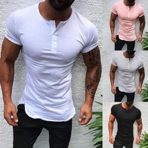 Men's T Shirts Men Henley Shirt Tee Tops Short Sleeve Stylish Slim Fit T-shirt Button Collar Casual Outwears Clothing Man