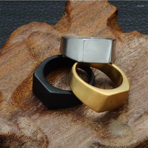 Wedding Rings 2023 Men's High Polished Fashion Man's Stainless Steel Biker Unique Golden Black Square Ring For Men Gift