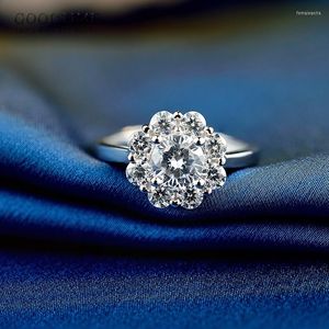 Pierścienie klastra kobiety czyste 925 srebrne pierścionka z rocznica bejfu kwiat pełny cyrkon dziewczęta moda ślubna ślubna