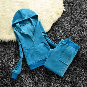 Juicy Tracksuit Women Velvet 2023 Brand Velor Sewing Suit Track Hoodies and Pants Set New High End Juicy Tracksuit 728