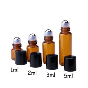 Butelka perfum 50PCS 1 ml 2ml 3 ml 5 ml bursztynowy butelki na butelkach do olejków eterycznych Roll-On Follow Bottle Bottle Glass Roller Fiolki 230215